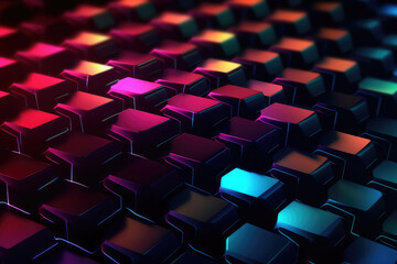 Fototapeta premium Hexagonal geometric ultra wide background. Abstract colorful of futuristic. Sci fi banner, cover. 3d render illustration. Generative AI.