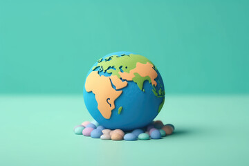 Green cartoon planet Earth on white background. Planet Earth day or Environment day concept. Realistic 3d. Generative AI.
