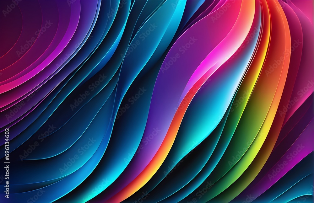 Poster wallpaper abstract background with multicolored wavy lines, 3d rendering