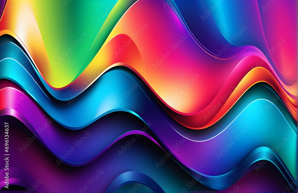 Poster wallpaper abstract background with multicolored wavy lines, 3d rendering