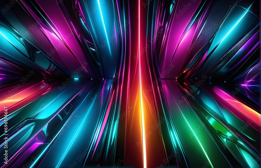 Poster wallpaper abstract background with multicolored wavy lines, 3d rendering