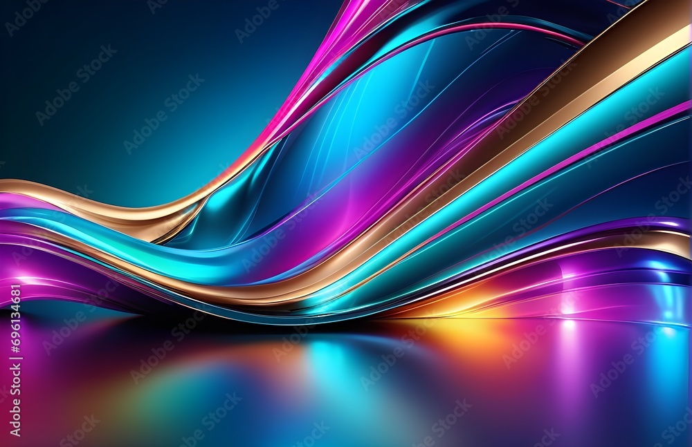 Poster wallpaper abstract background with multicolored wavy lines, 3d rendering