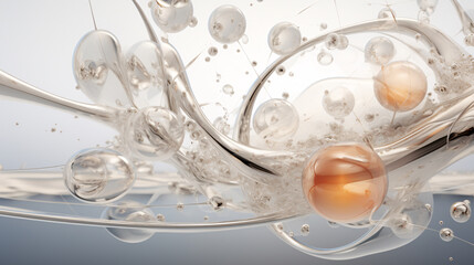 Cosmetic Essence with Liquid Bubble and Molecule in DNA Water Splash Background 3D Rendering