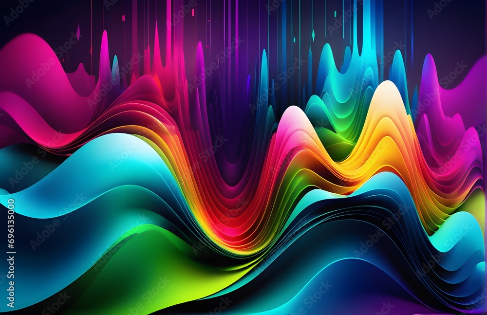 Aufkleber wallpaper abstract background with multicolored wavy lines, 3d rendering