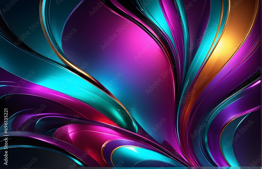 Poster wallpaper abstract background with multicolored wavy lines, 3d rendering