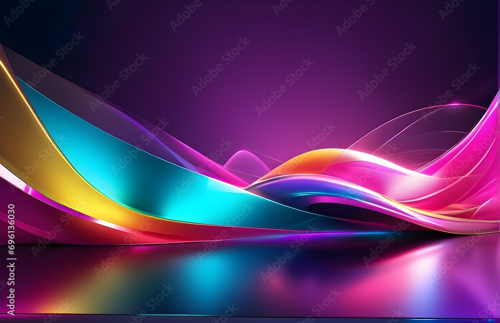 Poster wallpaper abstract background with multicolored wavy lines, 3d rendering