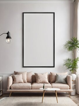 3D illustration, 3D Rendering, the modern  living room and framed on the wall, 3d style, mockup frame,Modern interior design