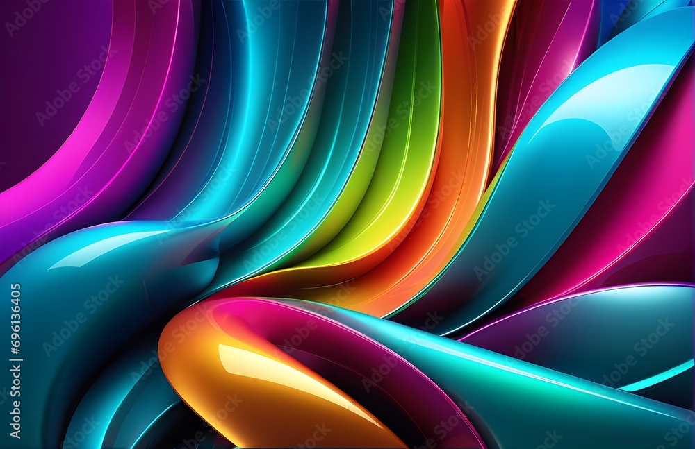 Poster wallpaper abstract background with multicolored wavy lines, 3d rendering