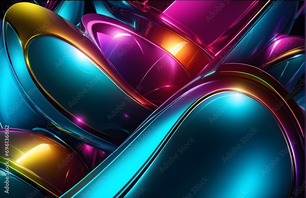 Poster wallpaper abstract background with multicolored wavy lines, 3d rendering