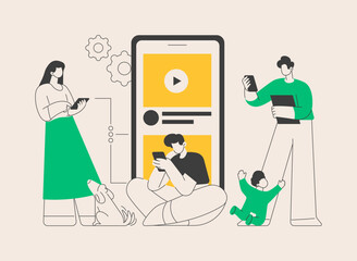 Screen addiction abstract concept vector illustration.