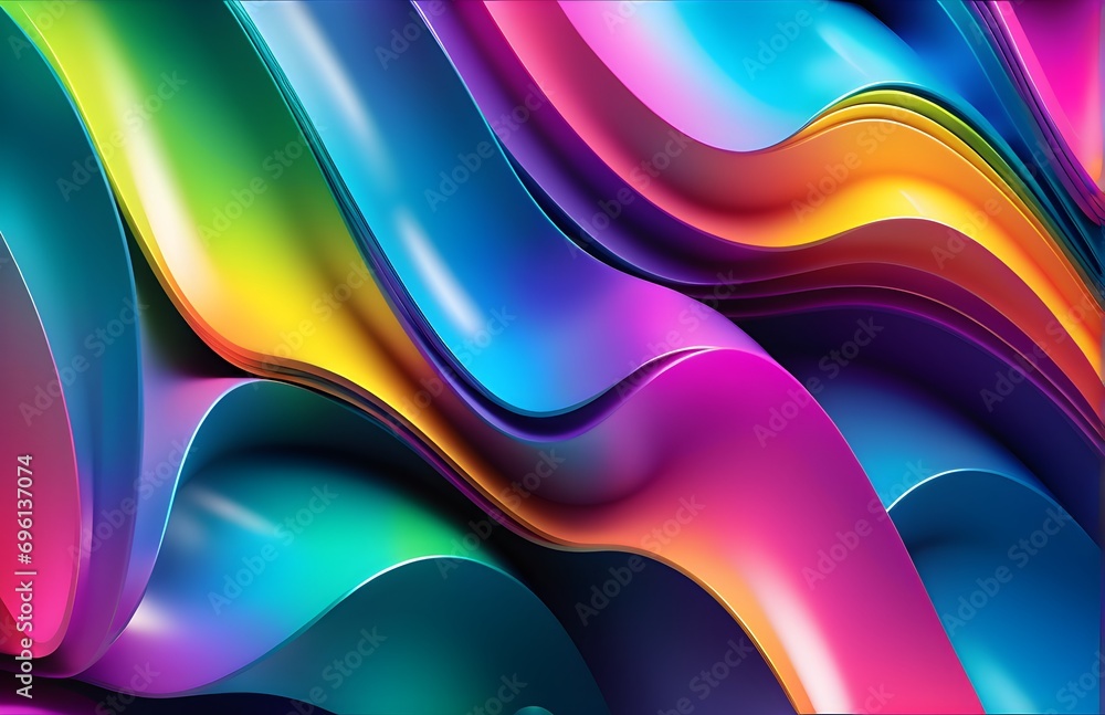 Poster wallpaper abstract background with multicolored wavy lines, 3d rendering