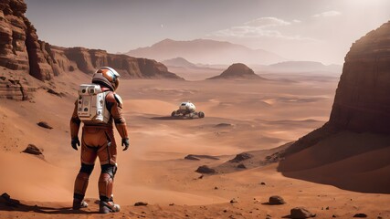 astronaut walking in the Mars - Powered by Adobe