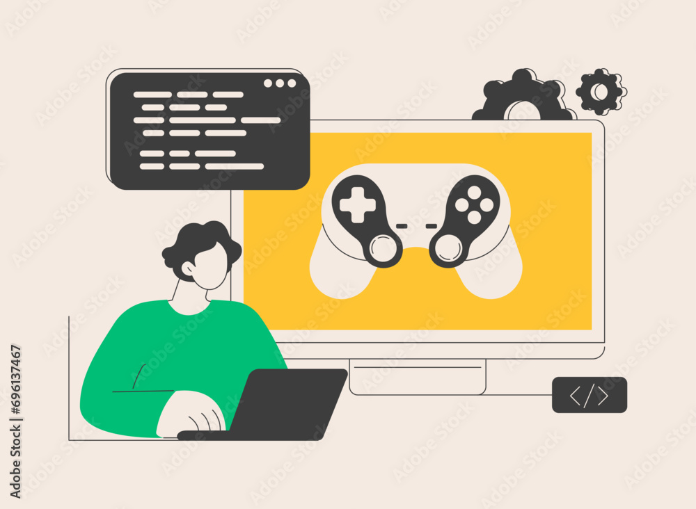 Poster computer games development abstract concept vector illustration.