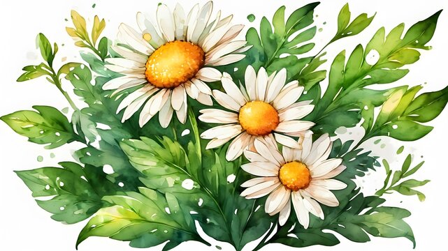  bouquet of daisies on white background , beautiful. watercolour's flower painting