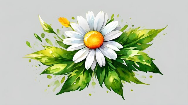  bouquet of daisies on white background , beautiful. watercolour's flower painting
