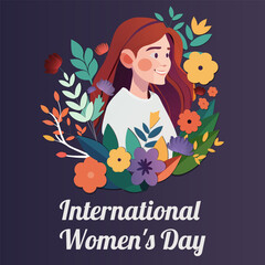 Happy joyful smiling cute girl surrounded by flowers. Vector illustration.Happy joyful smiling cute girl surrounded by flowers. Vector illustration.