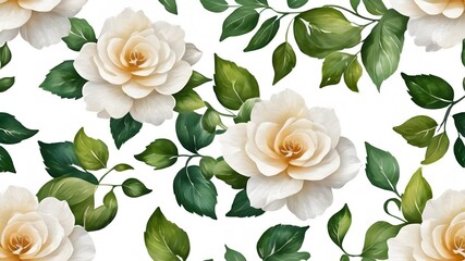 Floral watercolor seamless pattern with rose flowers on white. For surfacedesign, fabric, textile, card, background, wallpaper