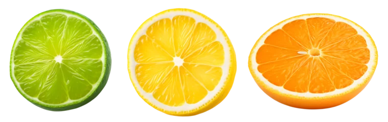 Foto op Plexiglas Collection lime,lemon and orange slices isolated on transparent background. © zeenika