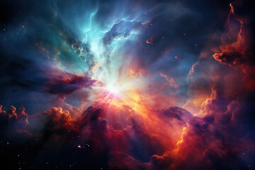 A cosmic nebula with swirling gases and vibrant colors, illustrating the mesmerizing beauty of...