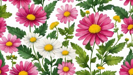 Seamless cute floral vector pattern with meadow flowers . Flower background.Beautiful seamless floral pattern with watercolor hand drawn gentle summer flowers. Stock illustration. Natural artwork.