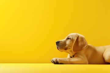 a dog sleep on soft pastel yellow background. ai generative