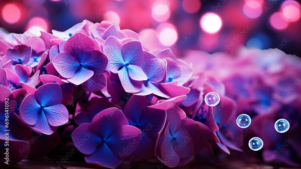 Poster Vibrant hydrangea flowers on soft bokeh background creating a captivating narrative effect
