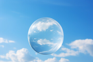 Naklejka na ściany i meble Wispy clouds drifting across a brilliant blue sky, captured in a glass sphere--a snapshot of Air's gentle caress.