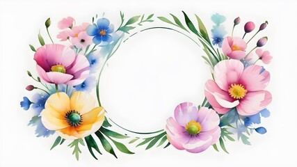 Obraz premium set of spring flowers border frame, watercolour pink and purple ,blue flower on the white screen, vector, illustration ,invitation card, set of floral branch., floral frame.floral greeting card design