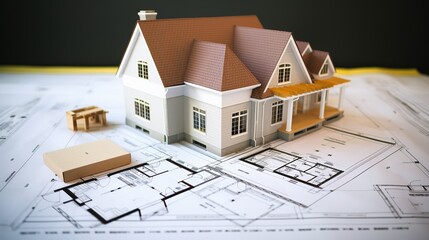 House construction. Construction scheme. Small house in construction scheme An architect, Work plan with dimensions and description for a new house project.