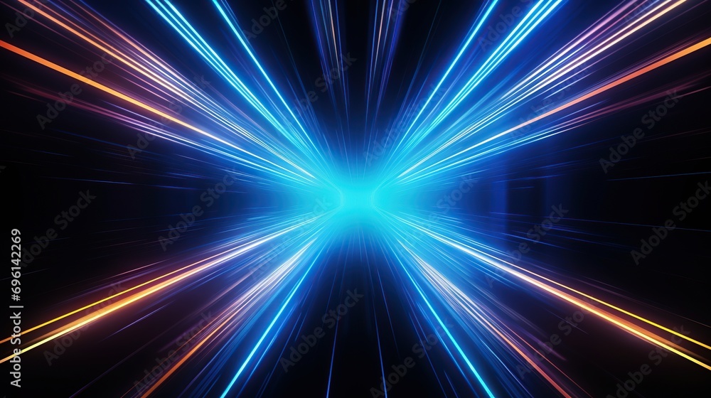 Poster background light neon lights on empty stage. lighting speed effect background
