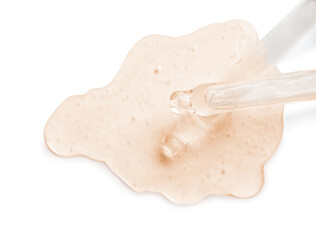 Droppers with serum on white background, top view. Skin care product