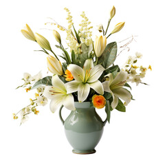 Flower arrangement in a vase isolated on transparent background