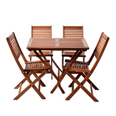 Folding wooden garden furniture set with table and chair isolated on transparent background