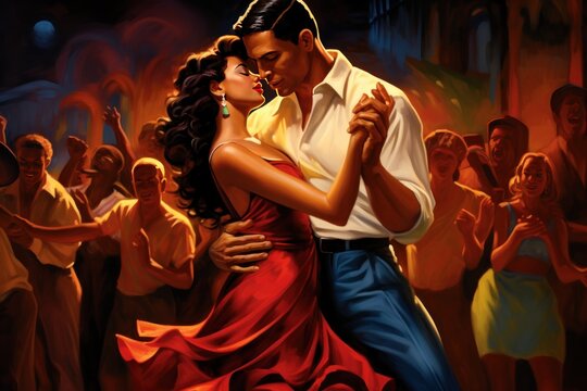 A lively salsa dance club with rhythmic music, passionate dancers, and an energetic Latin atmosphere.