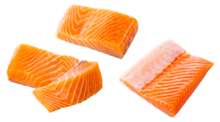 set of fresh salmon steak isolated on white background.