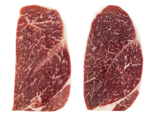 sliced fresh beef steak isolated on white background.