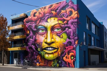 Obraz premium A vibrant street art mural on an urban building wall