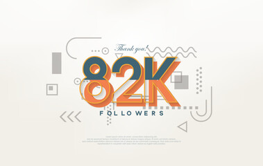 82k followers Thank you, with colorful cartoon numbers illustrations.