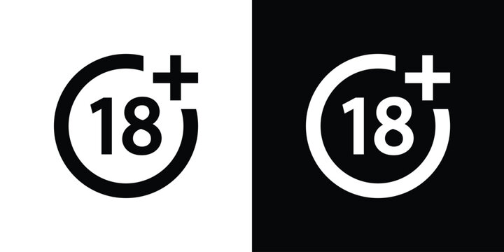 18 plus sign in white and black backgrounds, adult only 