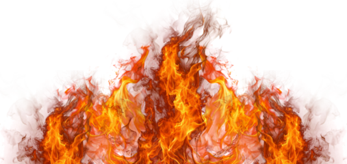 Hot realistic flame particles on transparent background