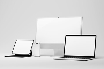 Device display mockup with realistic scene. Empty screen on minimal background