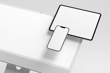 Device mockup with blank screen. Realistic background and scene of this device mockup