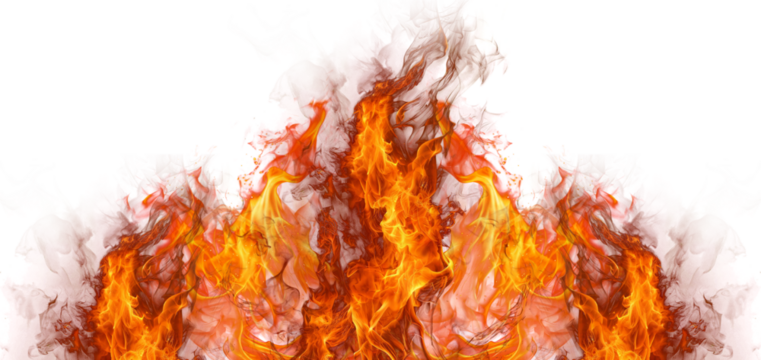 Hot realistic flame particles on transparent background