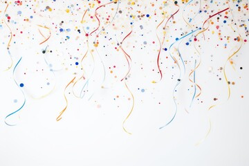 Coloured confetti and streamers as a white New Year's background.