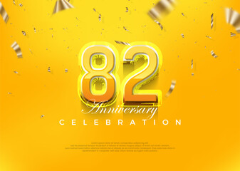 Premium 82nd anniversary celebration design, with modern yellow 3d numbers. Premium vector background for greeting and celebration.