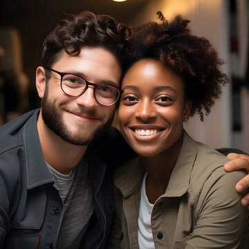 Retrato de pareja joven feliz. Generado con tecnolog&iacute;a IA