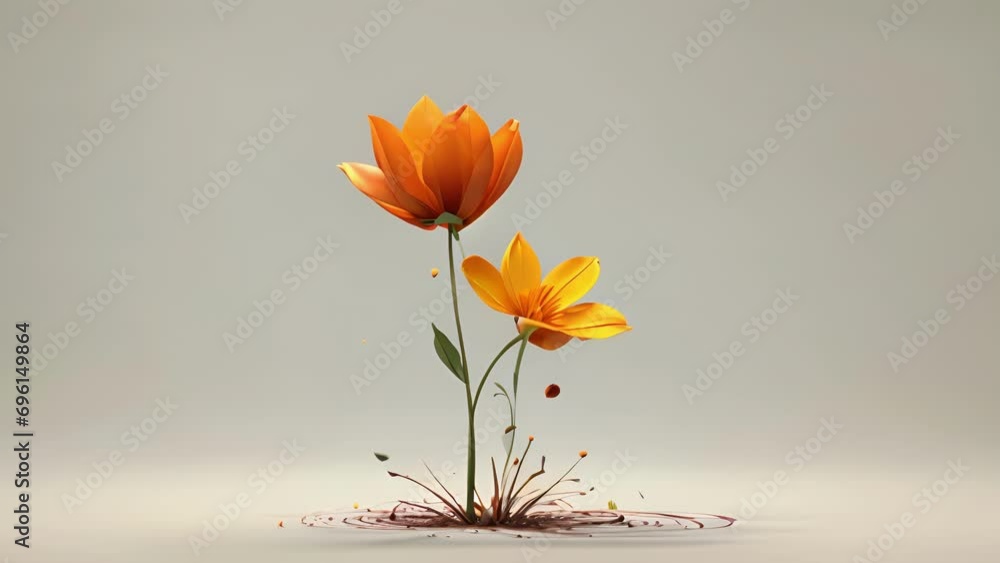 Wall mural minimal animation of a single flower blooming and wilting in a continuous cycle, representing the ci