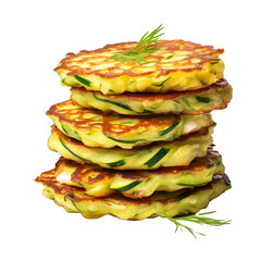 Fresh zucchini pancakes stack isolated on transparent background