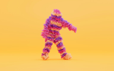 Doodle of a hairy, fuzzy monster cartoon creature in a dynamic position, walking, running, or...