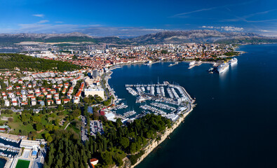 The aerial view of harbour and city centre in Split, Croatia.